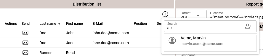 Distribution List: Search field Distribution List: Search field