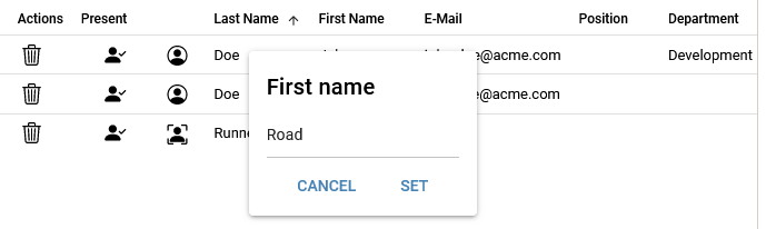 List of Participants: Input Dialog List of Participants: Input Dialog